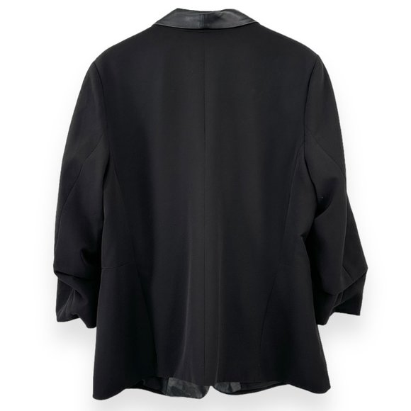 Laundry by Shelli Segal Black Ruched Sleeve Faux Leather Trimmed Blazer sz 20W - Picture 3 of 6